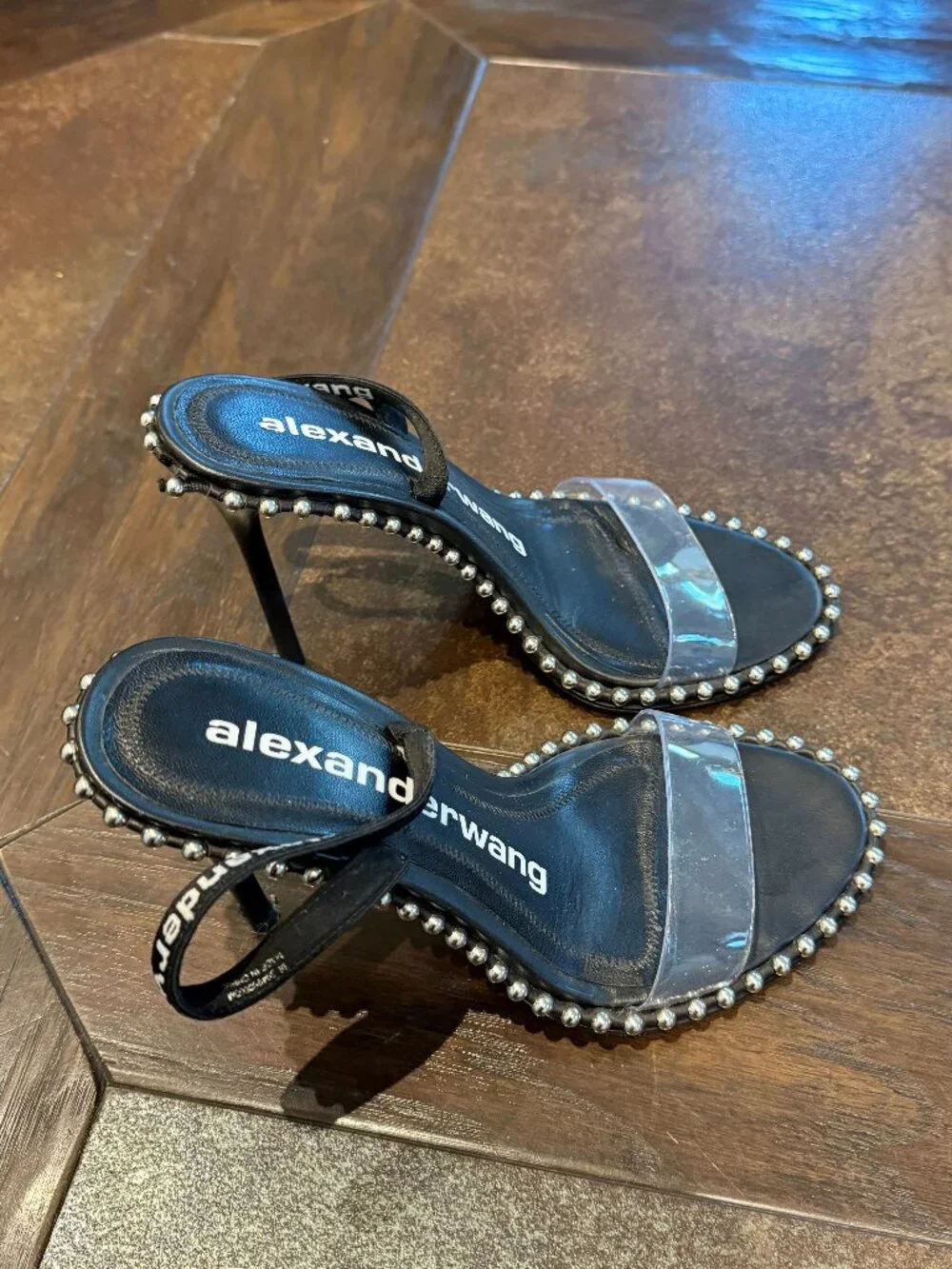 Alexander Wang Stud Nova Strap Sandal, 38 EU, Black